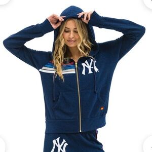 Aviation Nation NY Yankees 5 Stripe Zip Hoodie Navy Size Medium Unisex